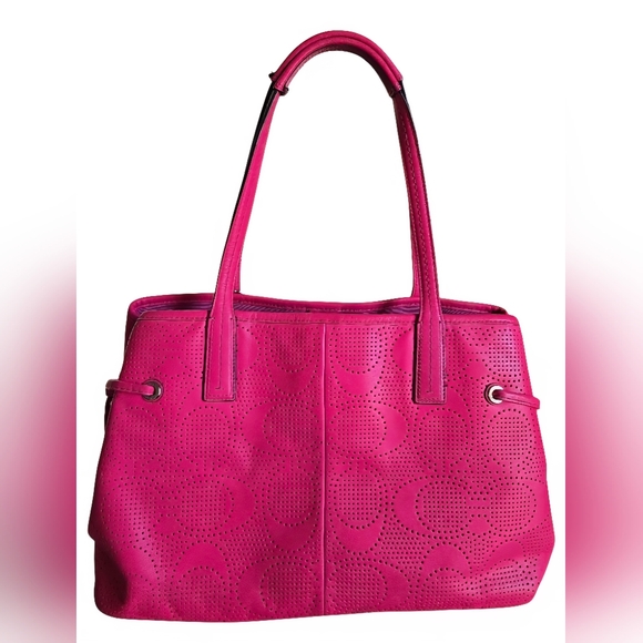 Coach Pink Perforated Leather Tote - Picture 4 of 16